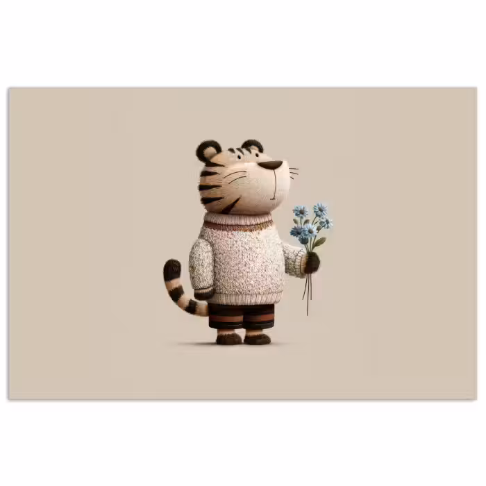 Poster - Tiger - Blaue Blumen - Leise