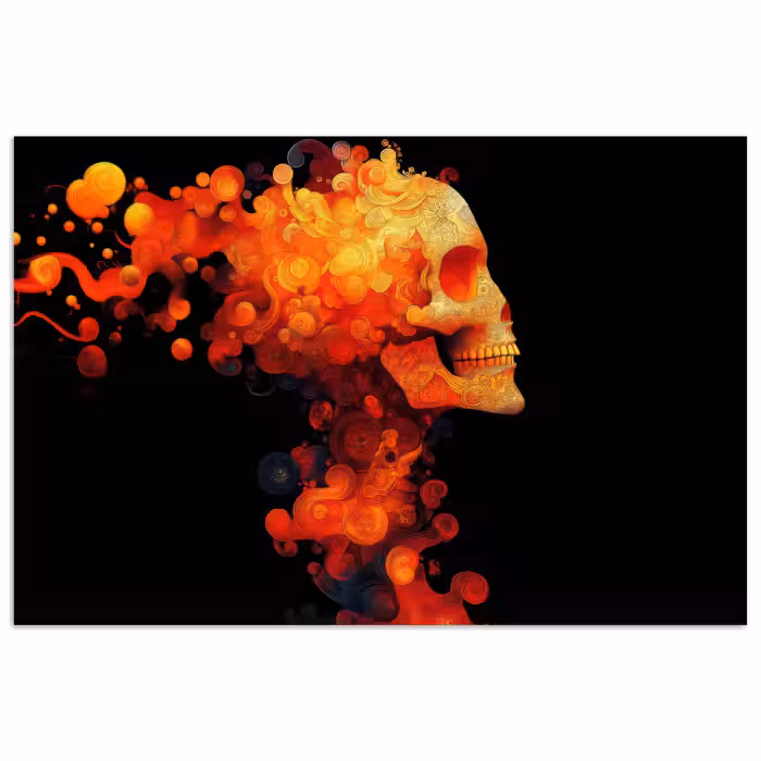 Poster - Totenkopf - Orange - Seitenansicht - Flammen