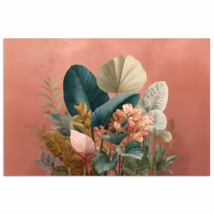 Poster - Tropische Blätter - Blumen - Rosa - Grün