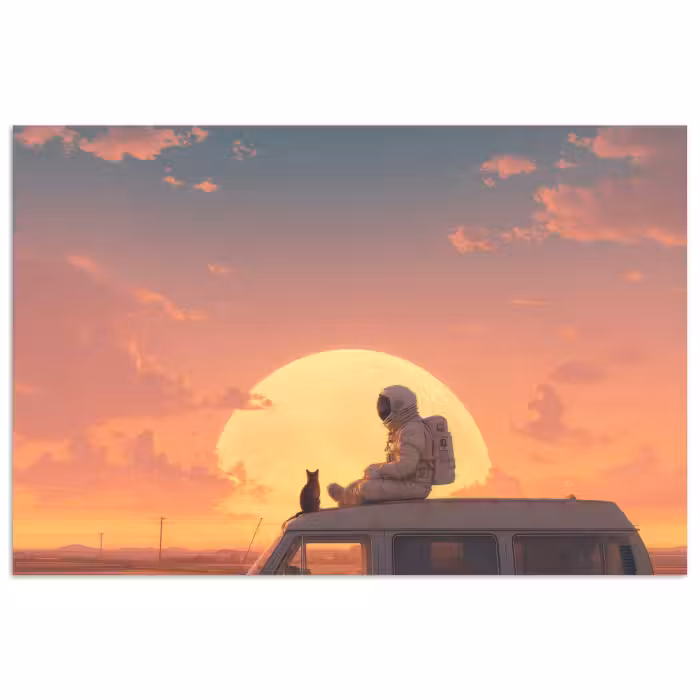 Poster - Van - Katze - Sonnenuntergang - Orange