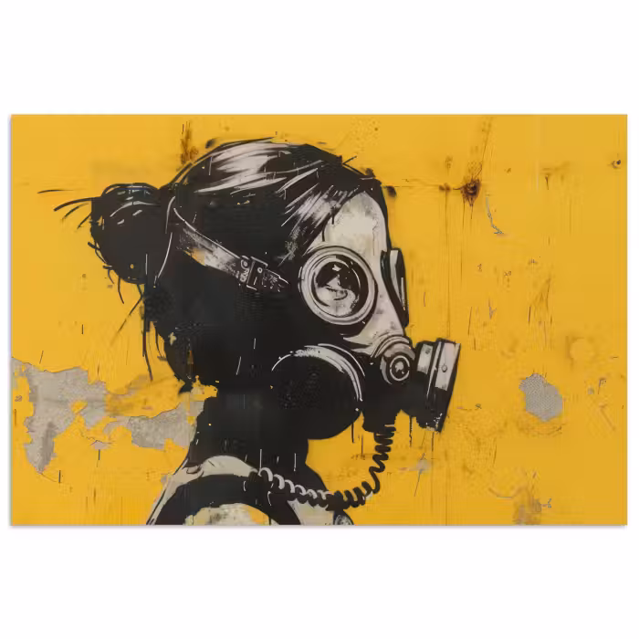 Poster - Vintage - Straßenkunst - Mädchen - Maske - Gelb - Banksy