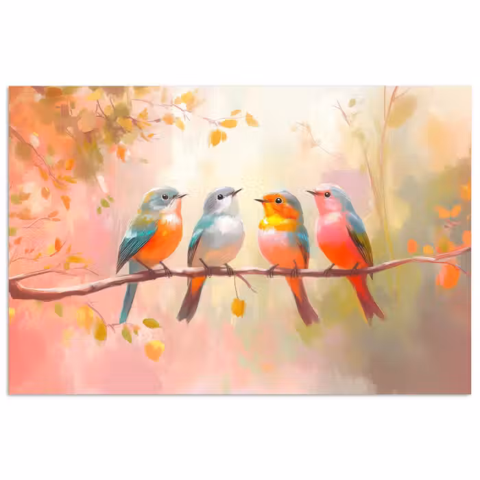 Poster - Vögel - Bunt - Zweig