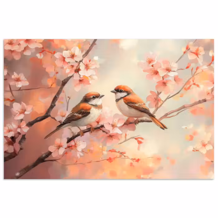 Poster - Vögel - Romantisch - Blühende Zweige
