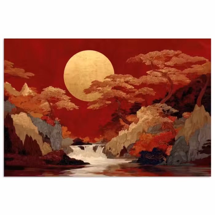 Poster - Vollmond - Landschaft - Wasserfall