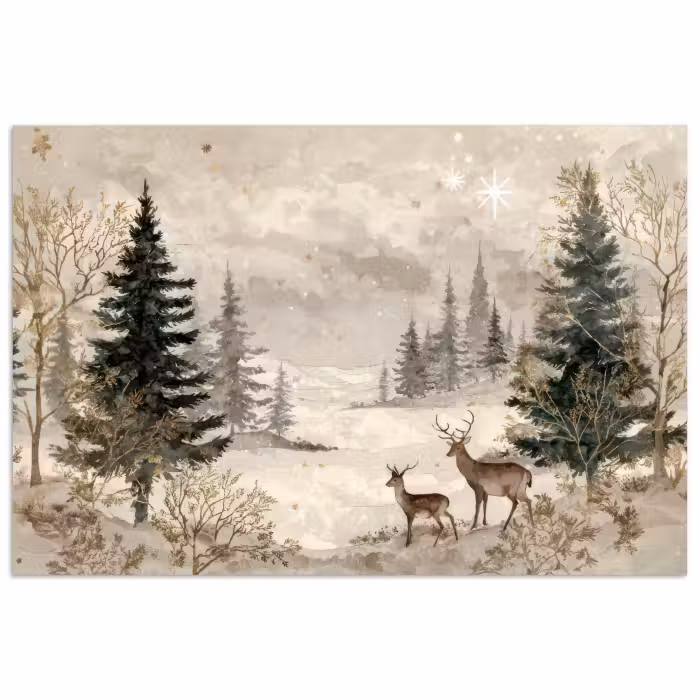 Poster - Wald - Hirsche - Winter - Schnee