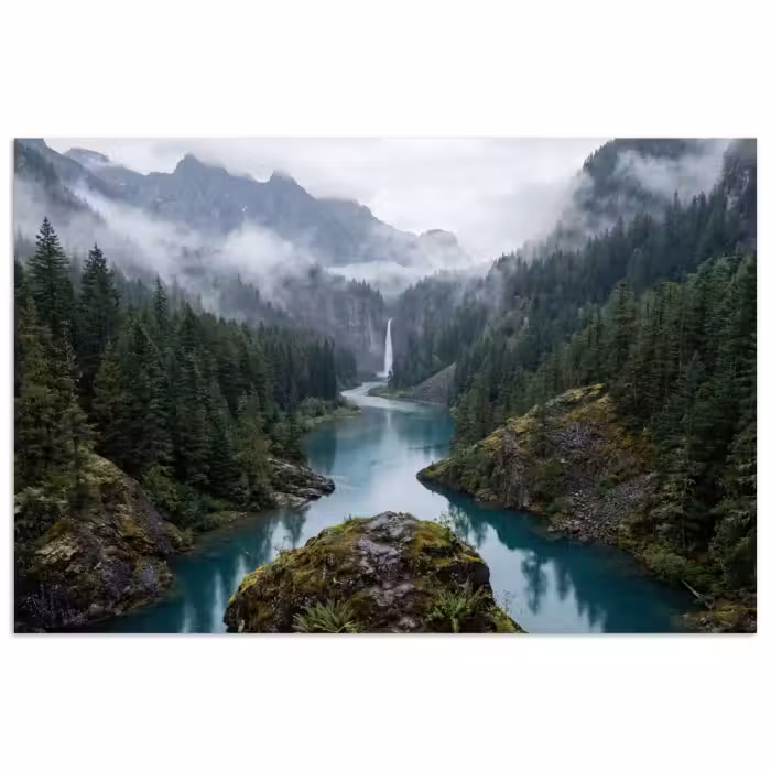 Poster - Wasserfall - Bäume - Berge