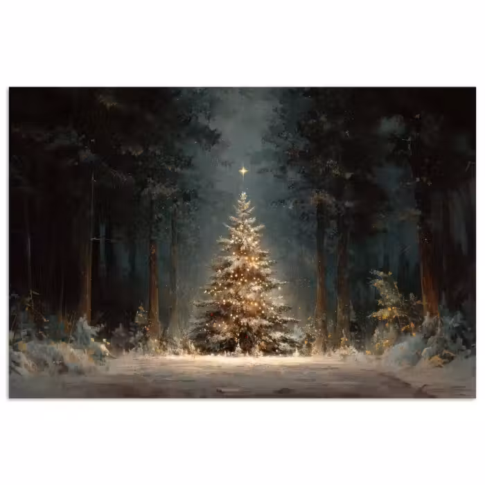 Poster - Weihnachtsbaum - Wald - Schnee - mehrfarbig