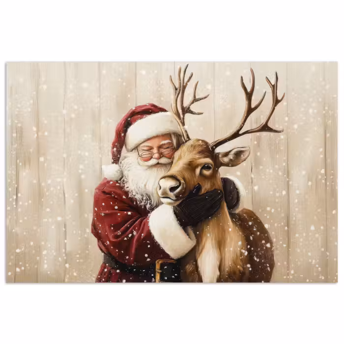 Poster - Weihnachtsmann - Rentier - Schnee - Bunt