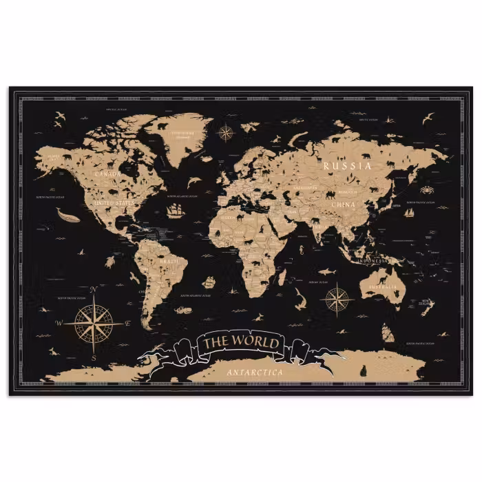 Poster - Weltkarte - Beige - Schwarz