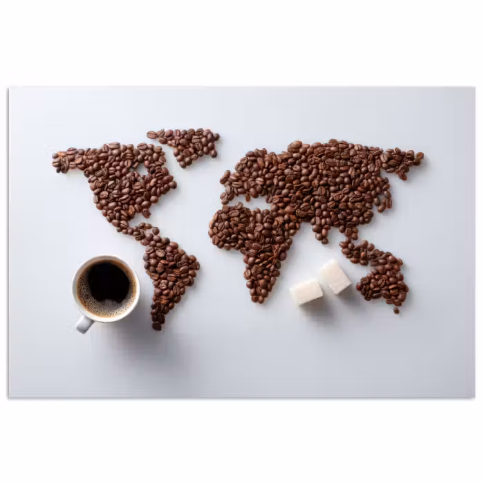 Poster - Weltkarte - Kaffeebohnen - Zuckerwürfel