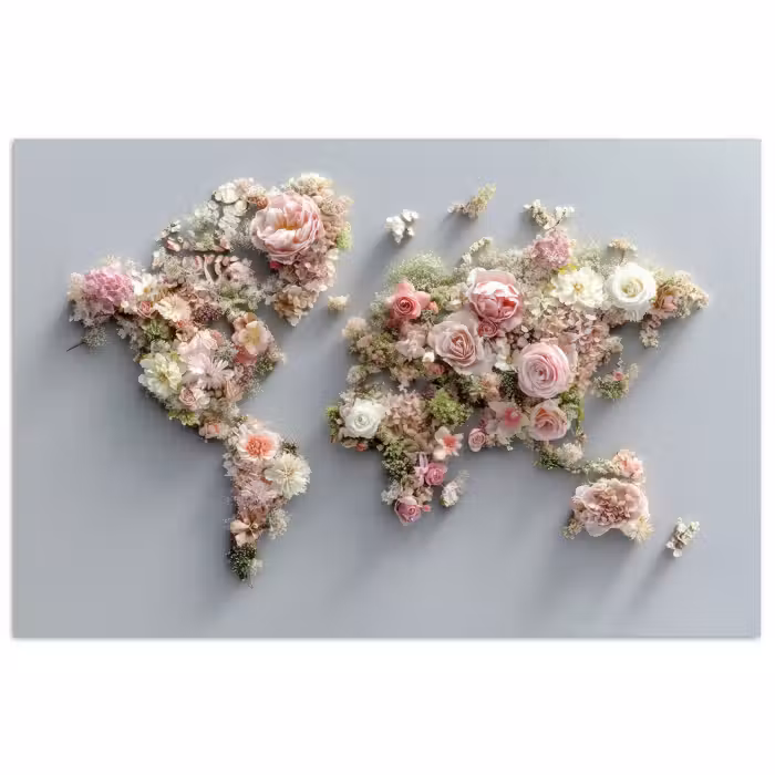 Poster - Weltkarte - Rosen - Rosa