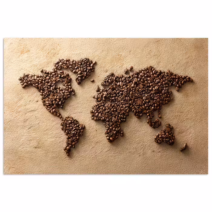 Poster - Weltkarte - Sandfarbe - Kaffeebohnen