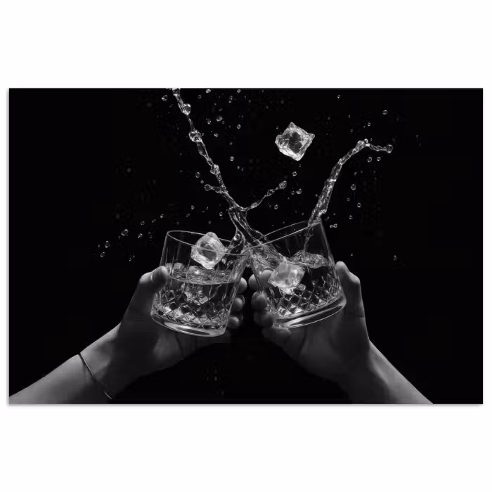 Poster - Whiskygläser - Eis - Spritzer - Schwarz