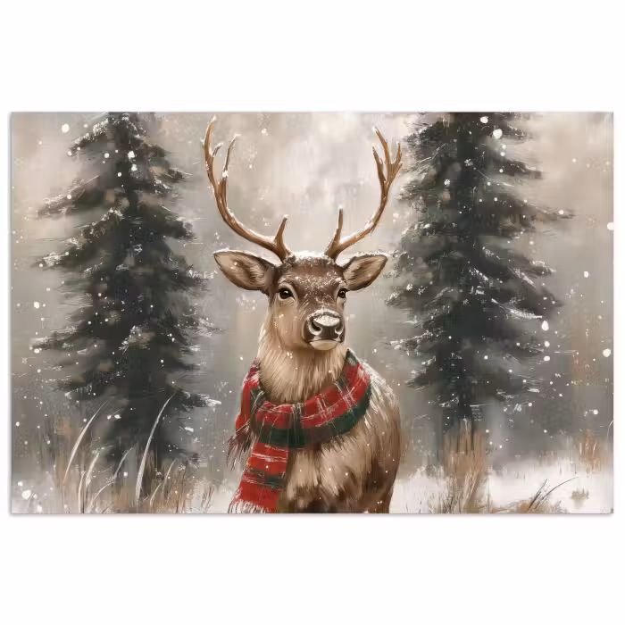 Poster - Winter - Wald - Rentier - Dunkelheit