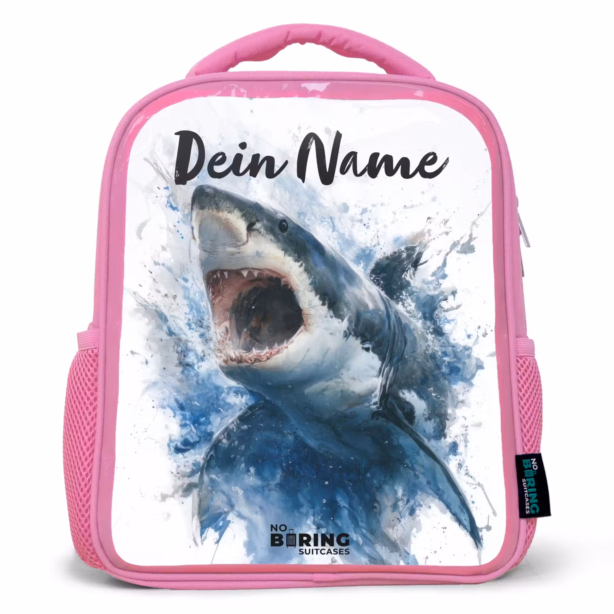 Rucksack Kind - Rosa - Angreifender Hai in Aquarell