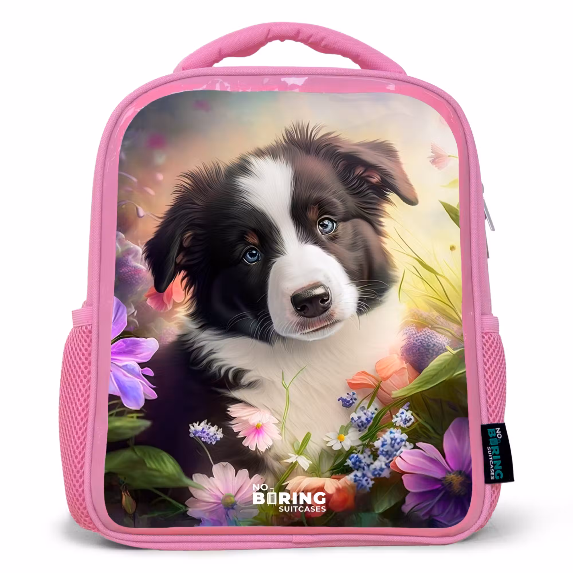Rucksack Kind - Rosa - Blauäugiger Hund auf einem Feld