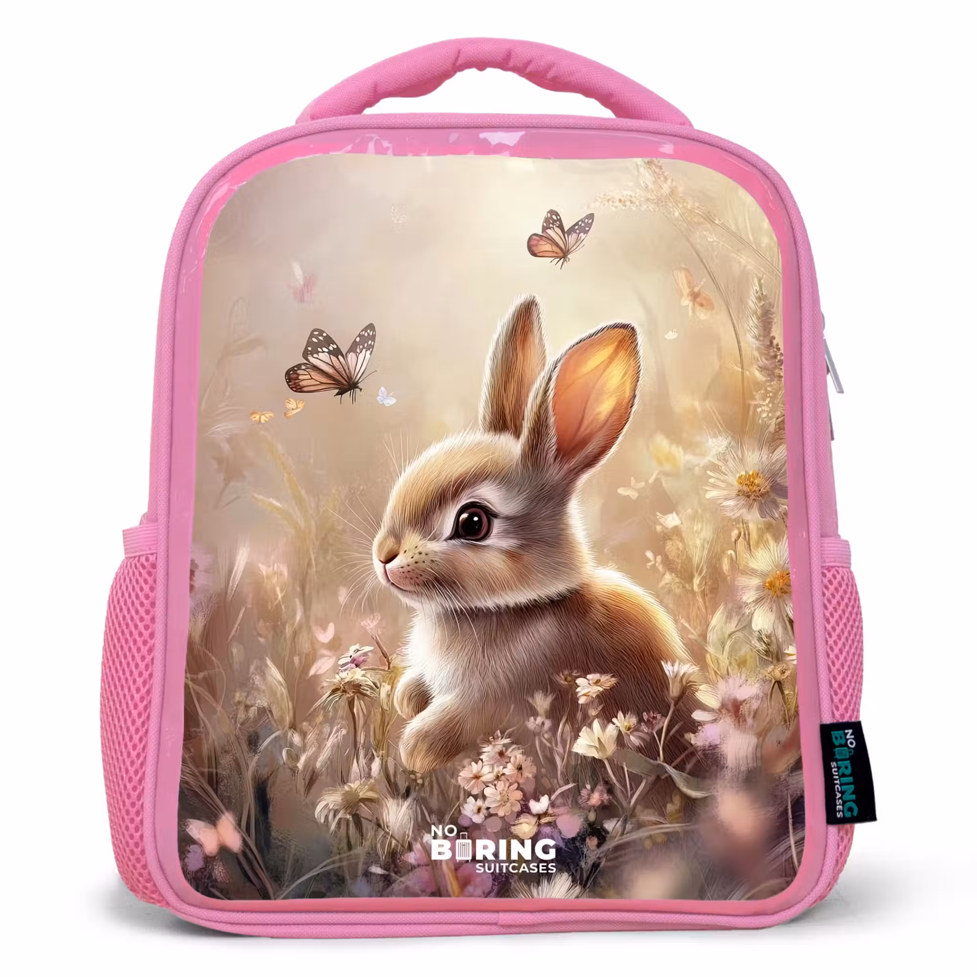 Rucksack Kind - Rosa - Blumen - Braun - Hase - Schmetterling