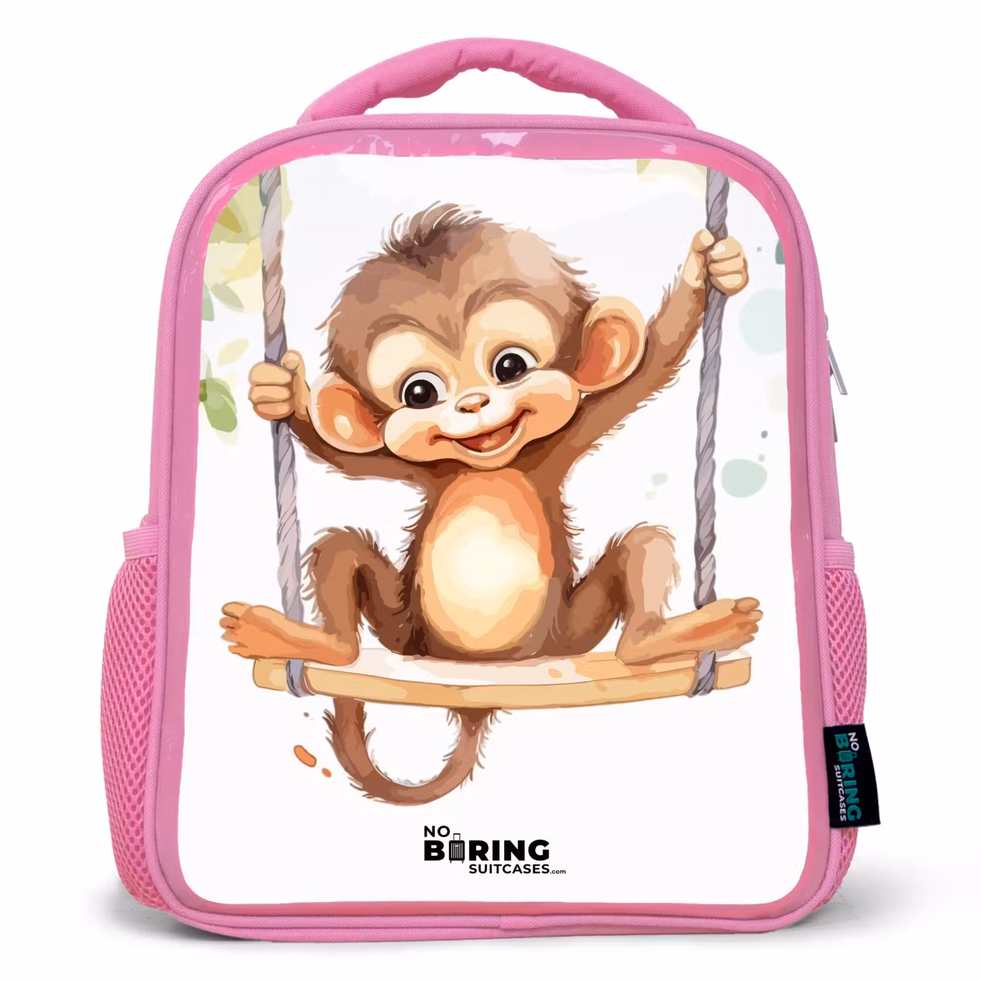 Rucksack Kind - Rosa - Fröhlicher Affe auf einer Schaukel Illustration