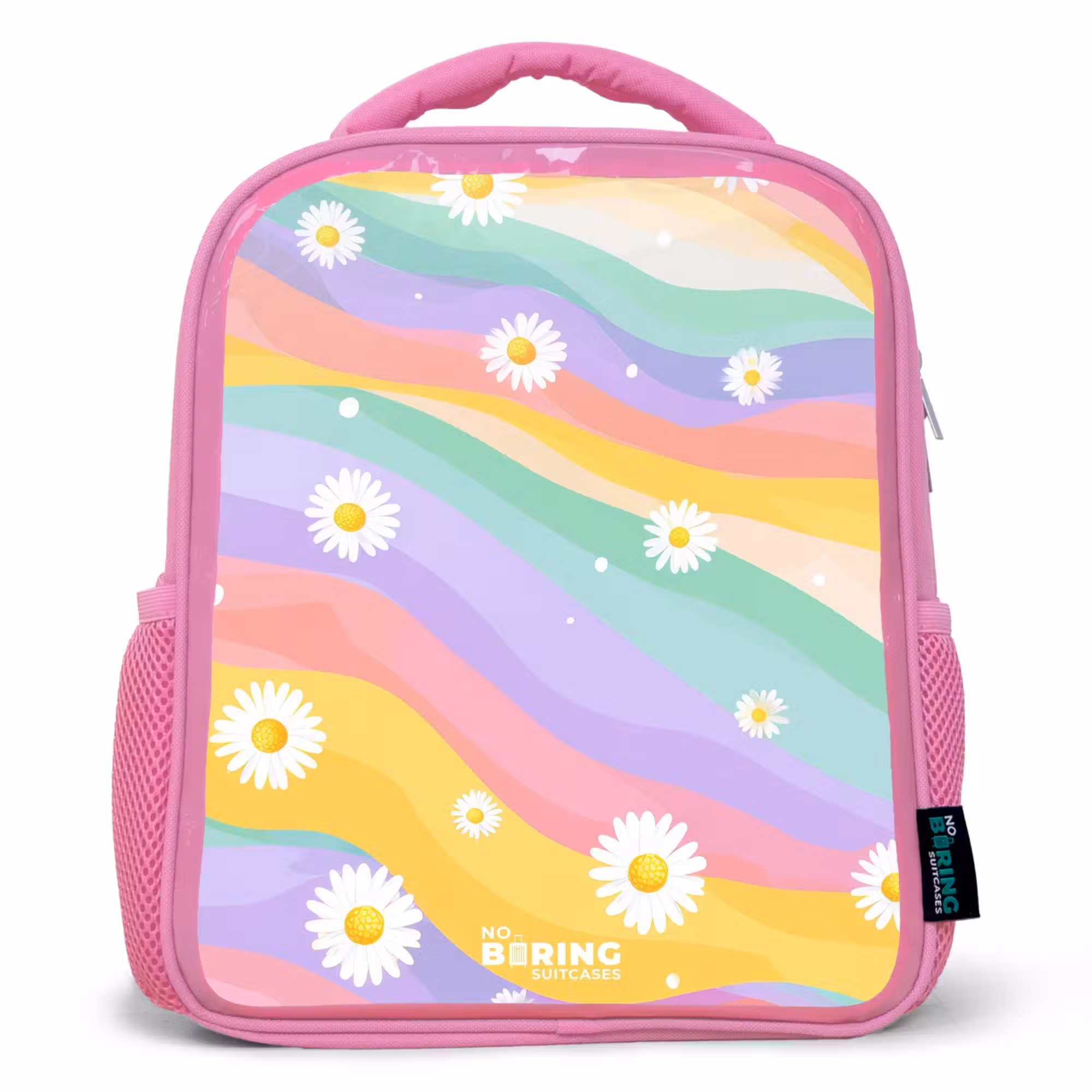 Rucksack Kind - Rosa - Gänseblümchen auf Regenbogen-Hintergrund