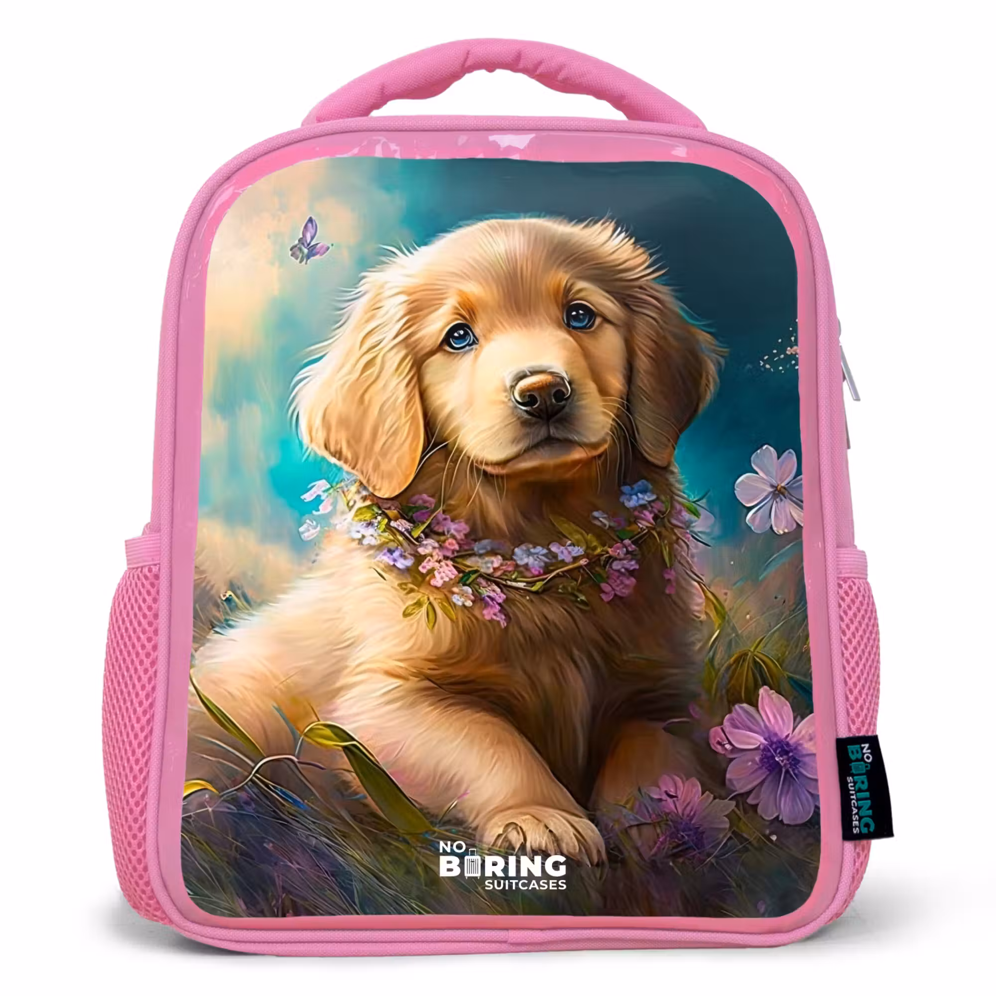 Rucksack Kind - Rosa - Goldener Welpe im Gras