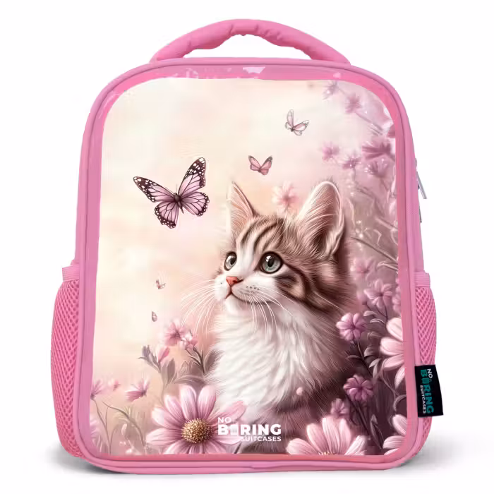 Rucksack Kind - Rosa - Kätzchen - Schmetterlinge - Lila - Blumen