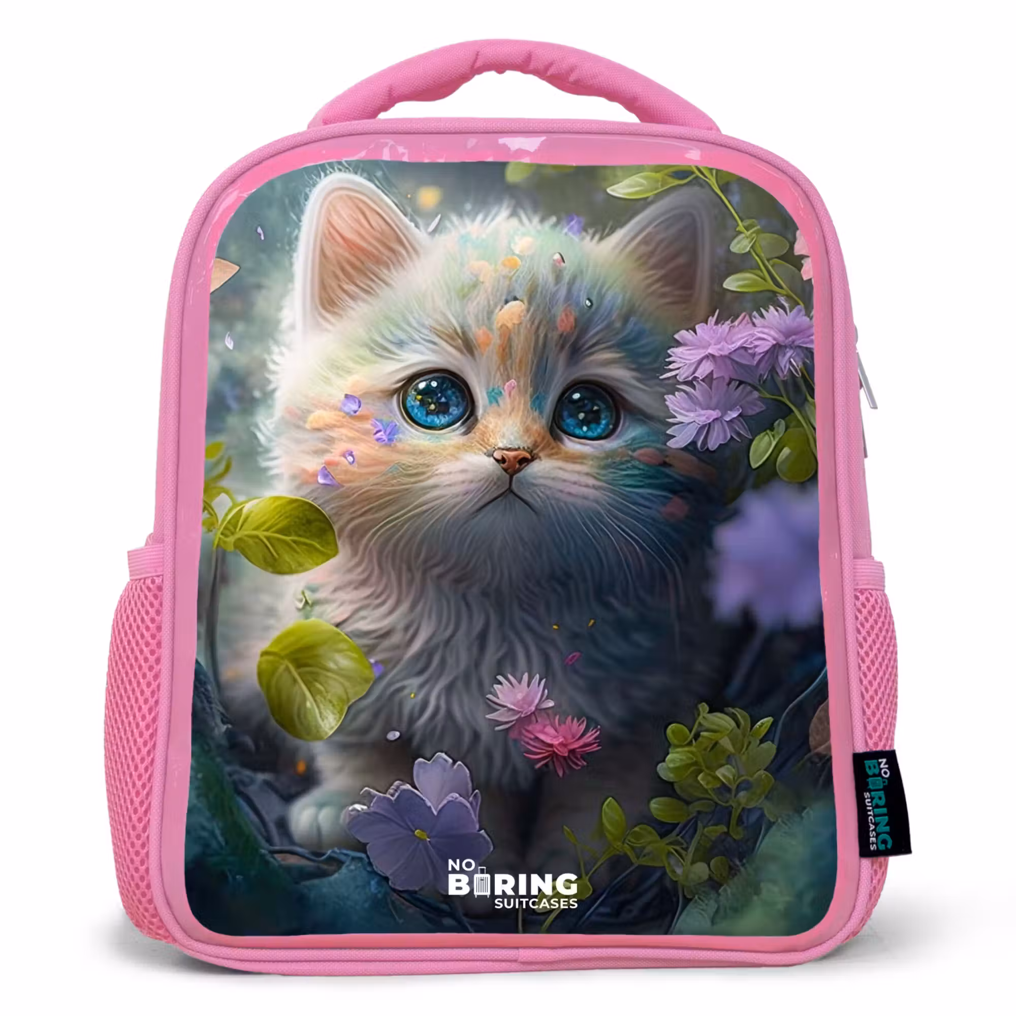 Rucksack Kind - Rosa - Kätzchen versteckt sich hinter Blumen