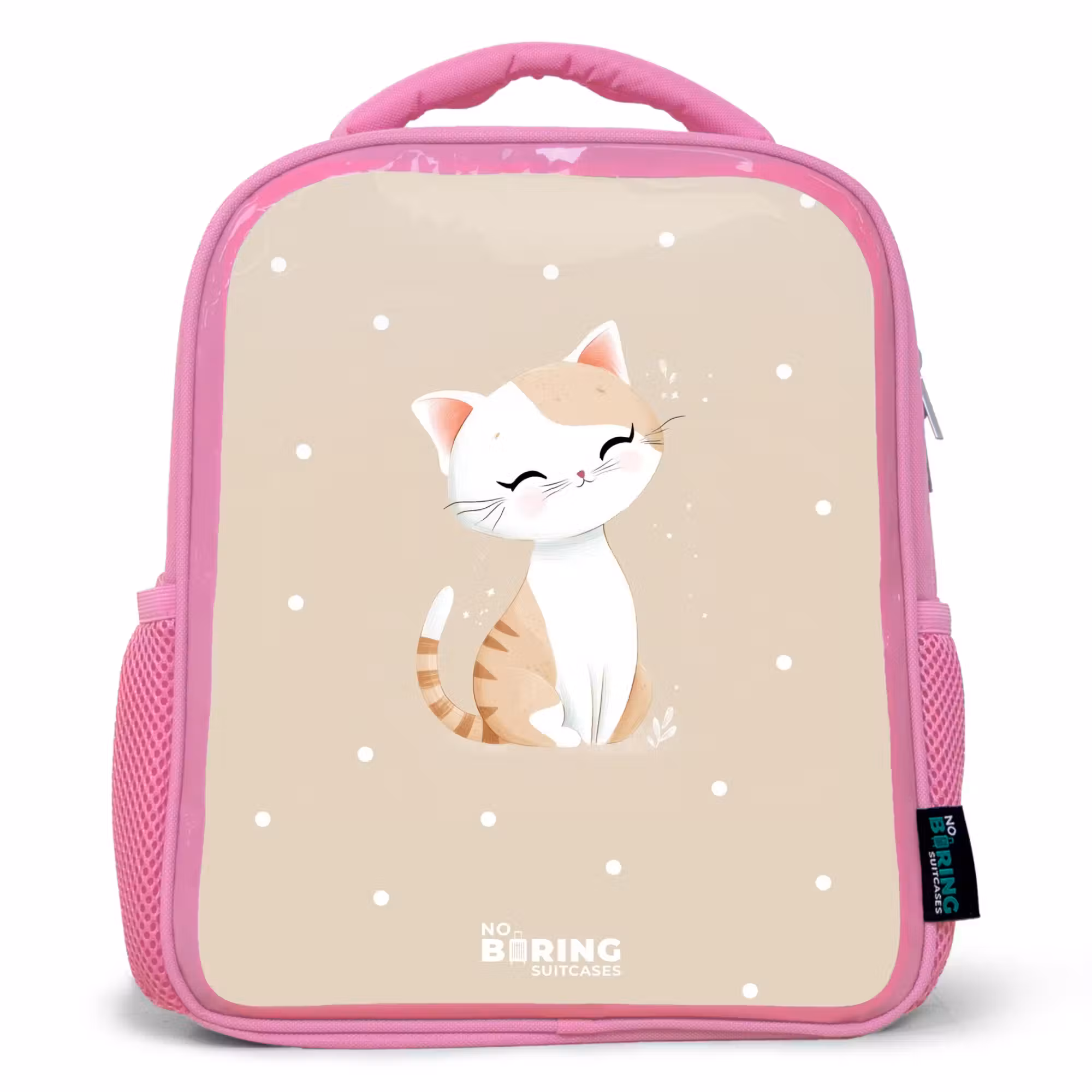 Rucksack Kind - Rosa - Katze umgeben von beigen Punkten