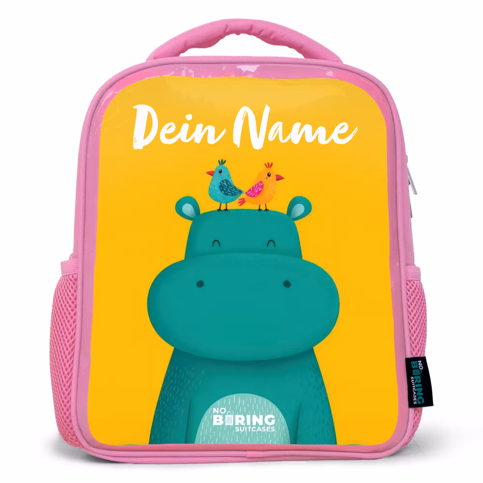 Rucksack Kind - Rosa - Nilpferd - Vögel - Gelb