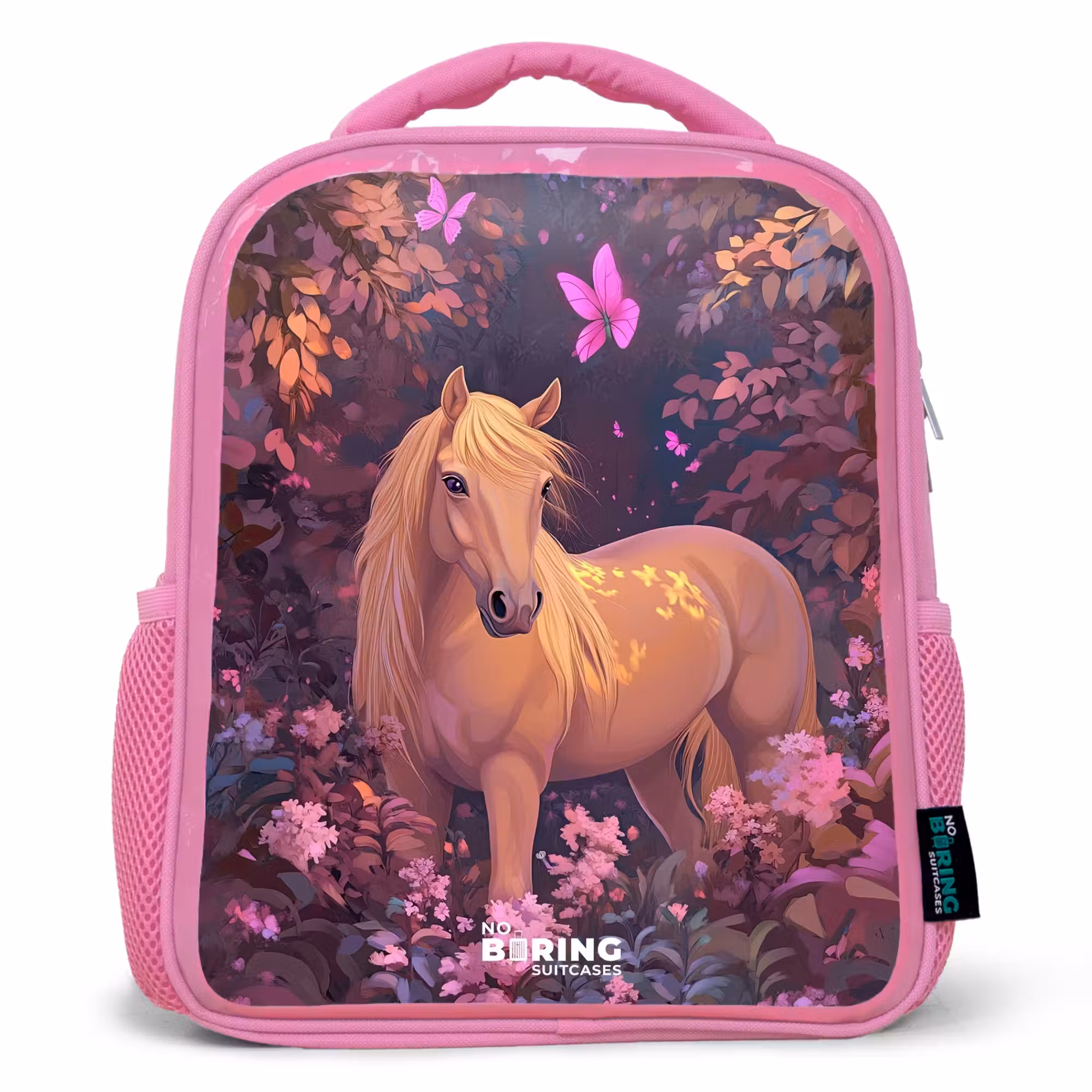 Rucksack Kind - Rosa - Pferd - Blumen - Lila - Schmetterling
