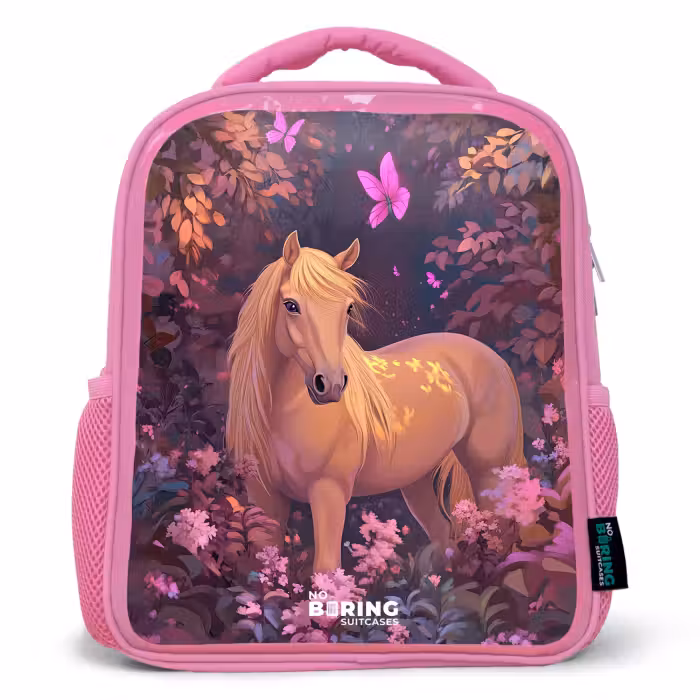 Rucksack Kind - Rosa - Pferd - Blumen - Lila - Schmetterling