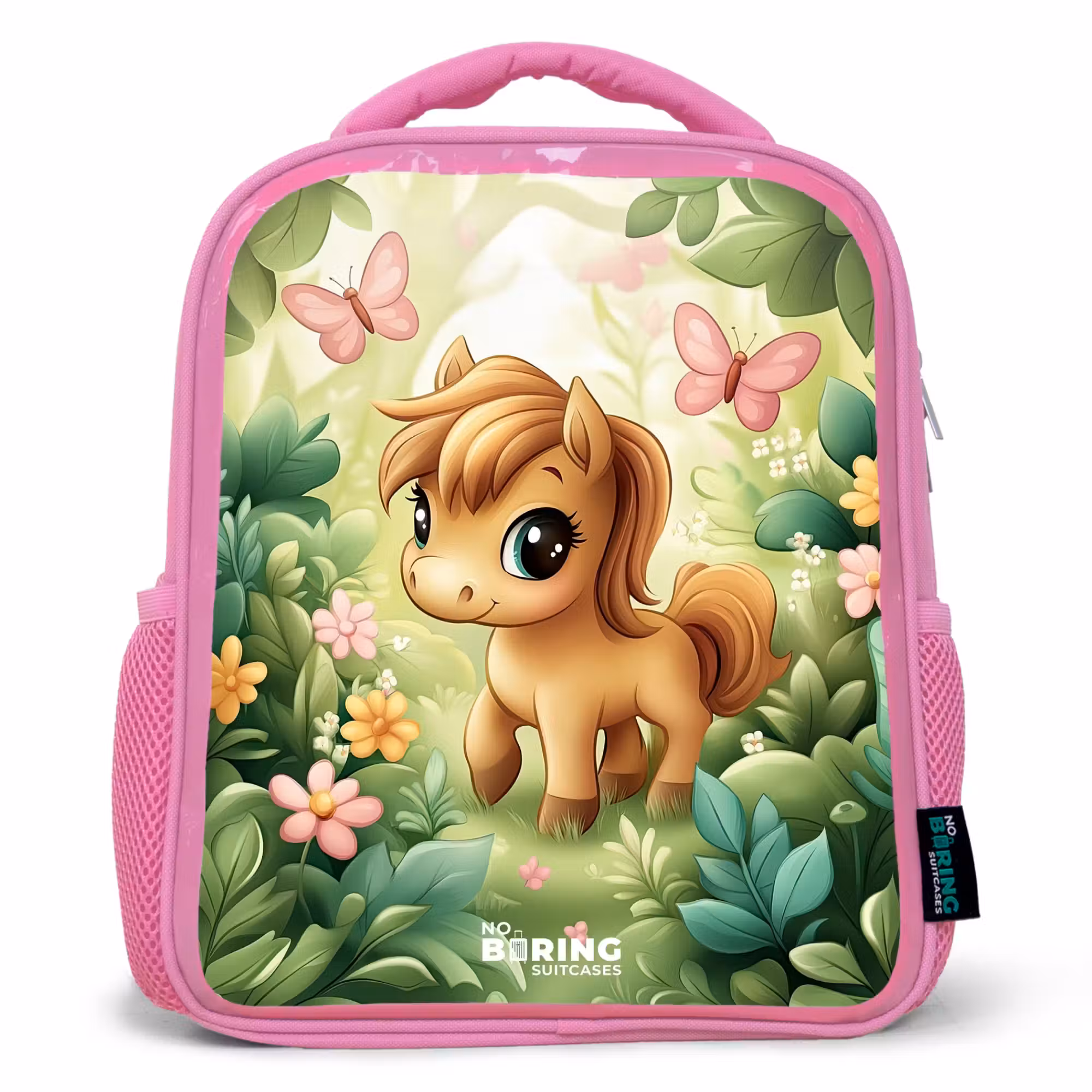 Rucksack Kind - Rosa - Pferd - Blumen - Schmetterlinge