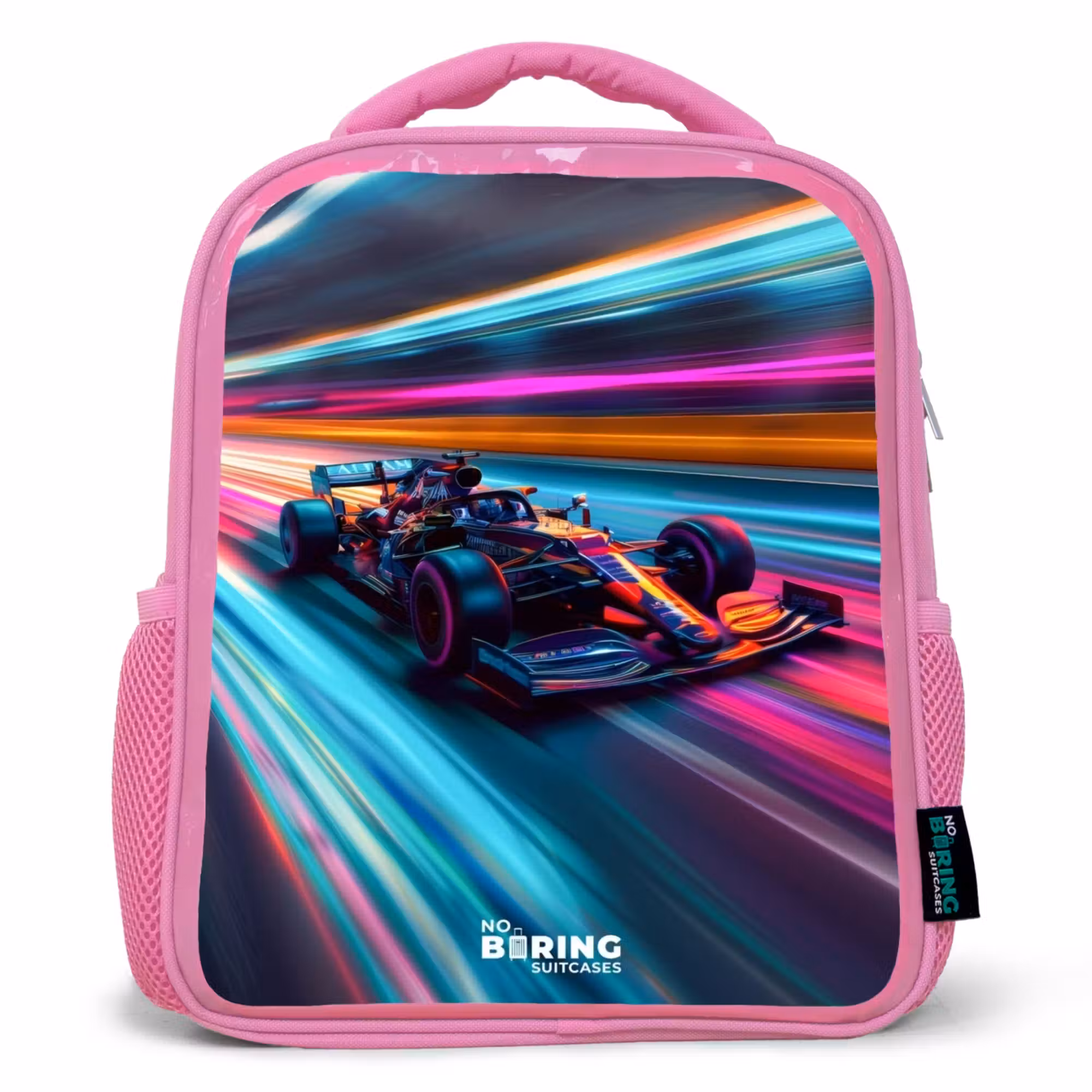 Rucksack Kind - Rosa - Rennwagen mit bunten Lichtspuren