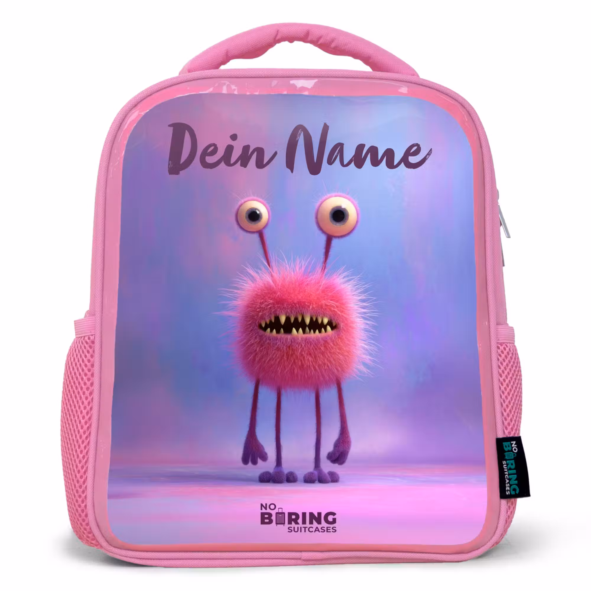 Rucksack Kind - Rosa - Rosa pelziges Monster mit großen Augen