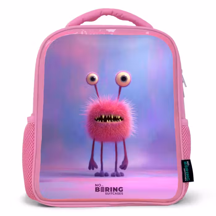 Rucksack Kind - Rosa - Rosa pelziges Monster mit großen Augen