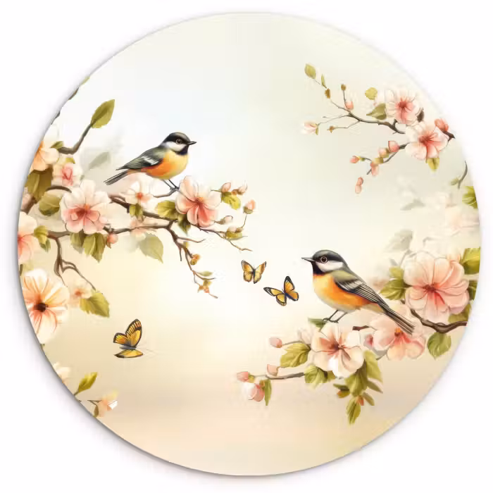 Forexbild Rund - Äste - Blumen - Vögel - Rosa