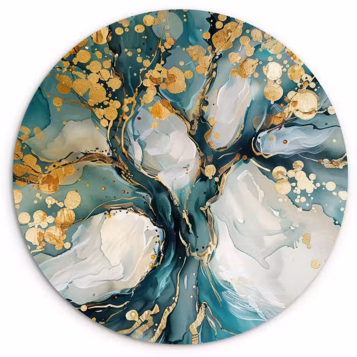 Forexbild Rund - Baum - Modern - Lackoptik - Türkis - Gold