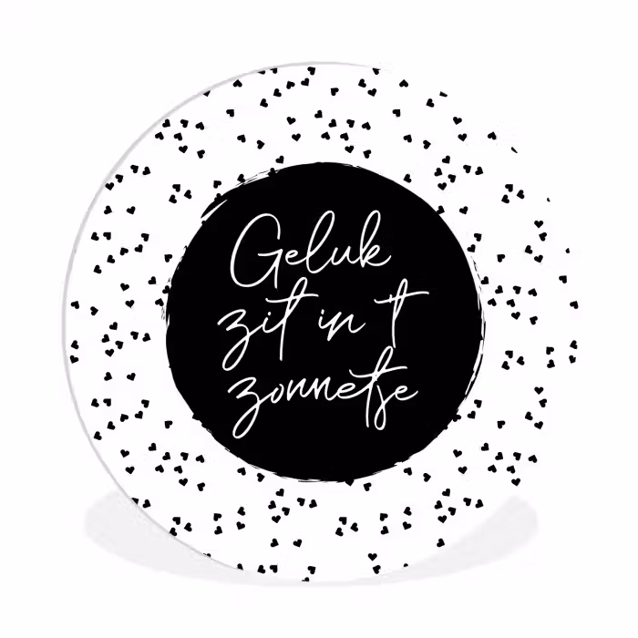 Geluk zit in 't zonnetje - Quotes - Tekst - Zon - Zomer Wandcirkel kunststof plaat 5mm dik klein -3d