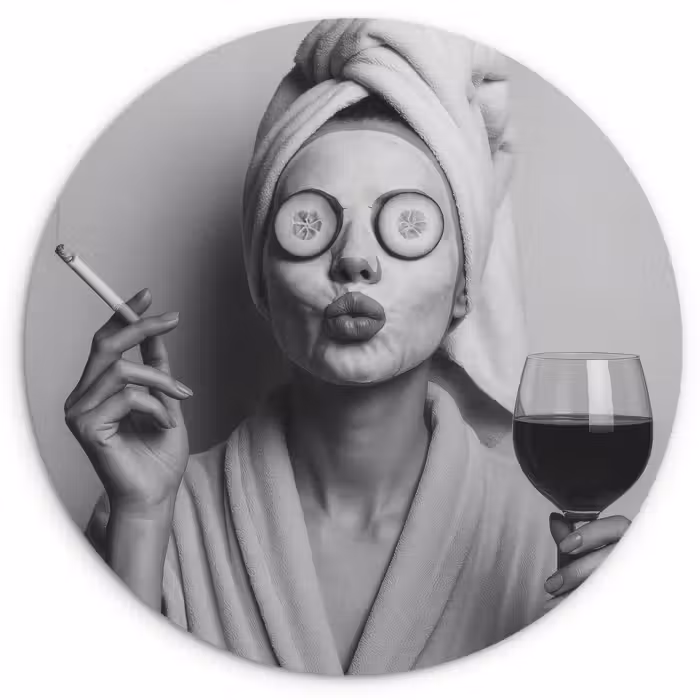 Forexbild Rund - Frau - Maske - Wein - Zigarette