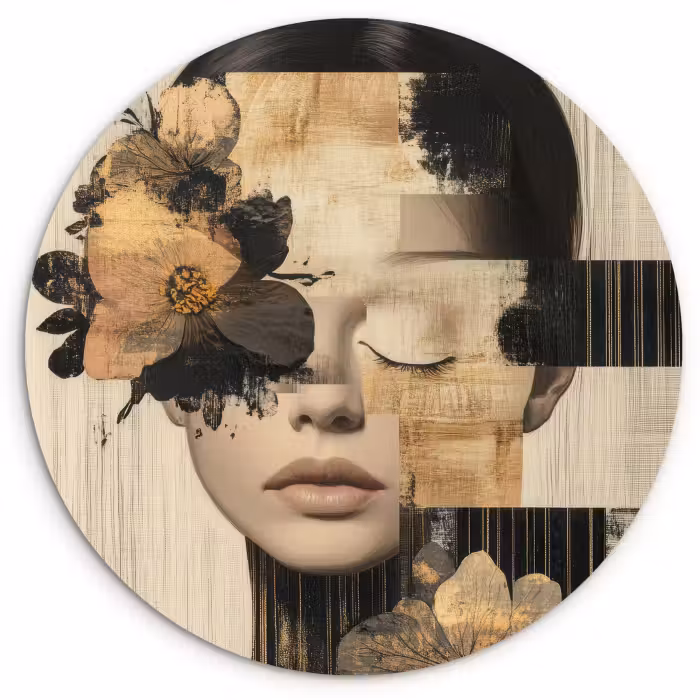 Forexbild Rund - Gesicht - Blumen - Schwarz - Frau