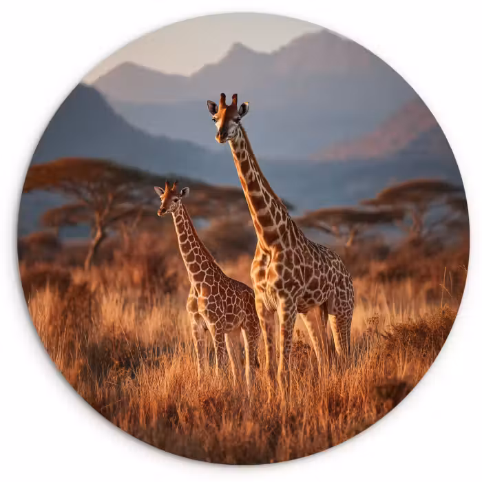 Forexbild Rund - Giraffen - Hohes Gras - Akazienbäume