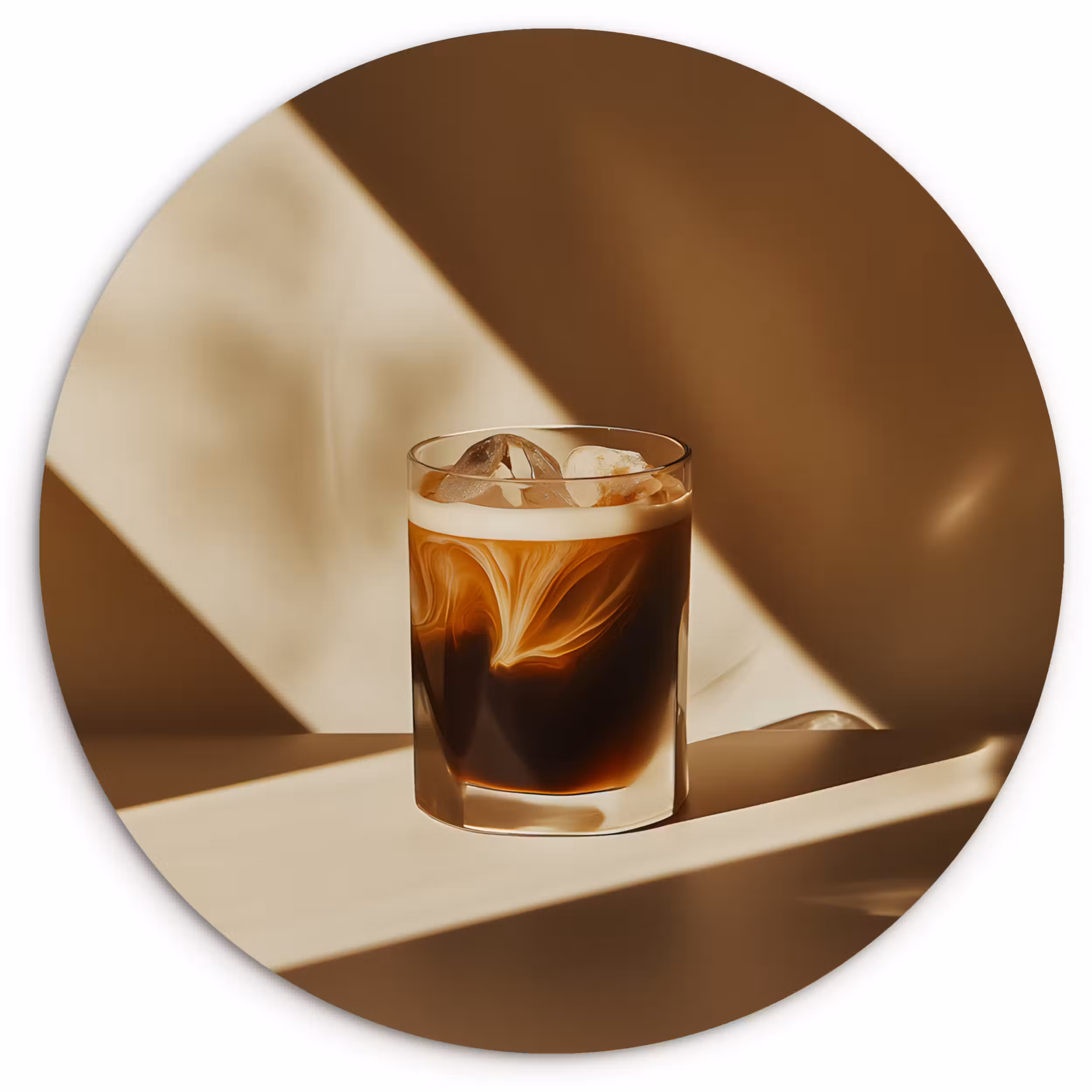 Forexbild Rund - Glas - Eiskaffee - Schatten - Braun