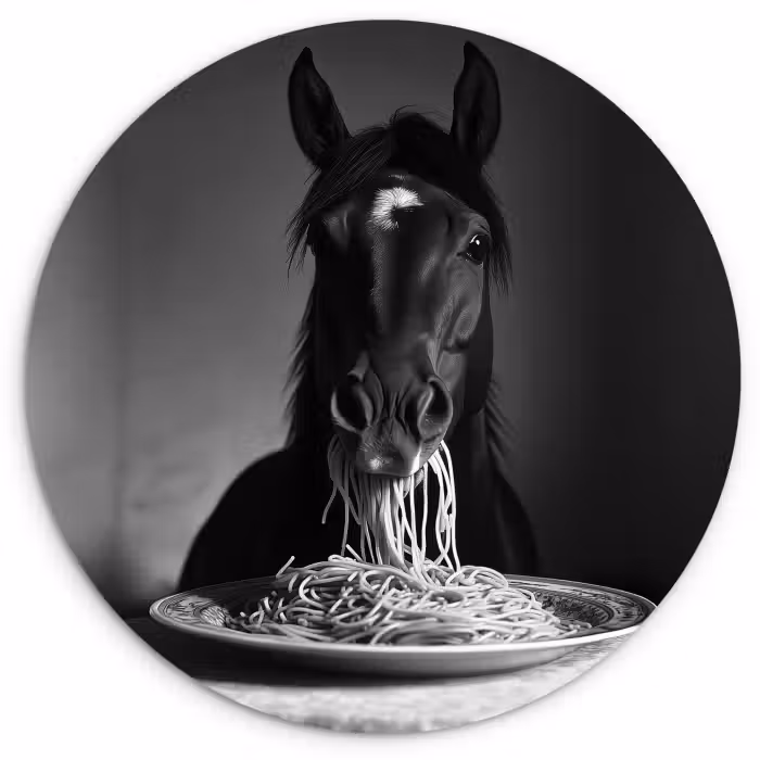 Forexbild Rund - Pferd - Teller - Pasta - Tischtuch - Schwarz und weiß - Tiere