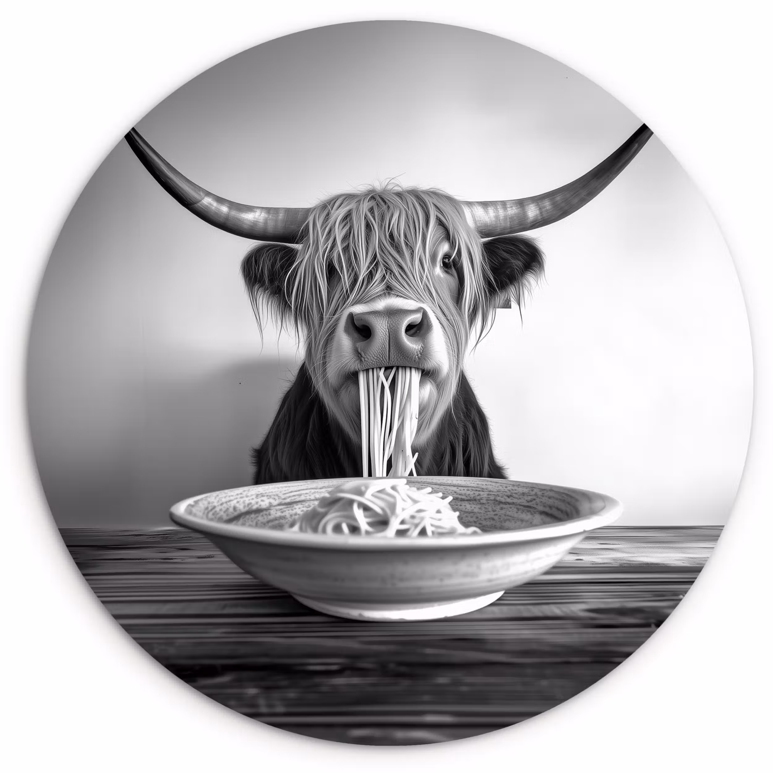 Forexbild Rund - Schottischer Highlander - Spaghetti - Tiere - Schwarz und weiß