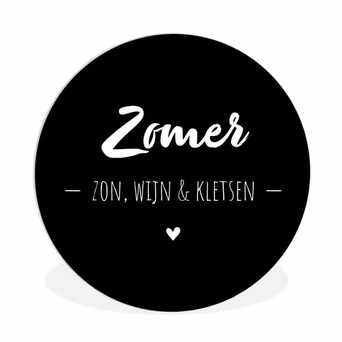 Zomer, zon, wijn & kletsen - Tekst - Zomer - Wijn - Quotes Wandcirkel kunststof plaat 5mm dik klein -3d