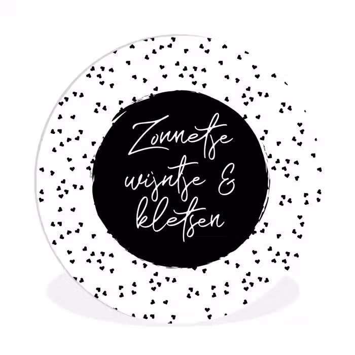 Zonnetje, wijntje & kletsen - Quotes - Tekst - Wijn - Zomer Wandcirkel kunststof plaat 5mm dik klein -3d