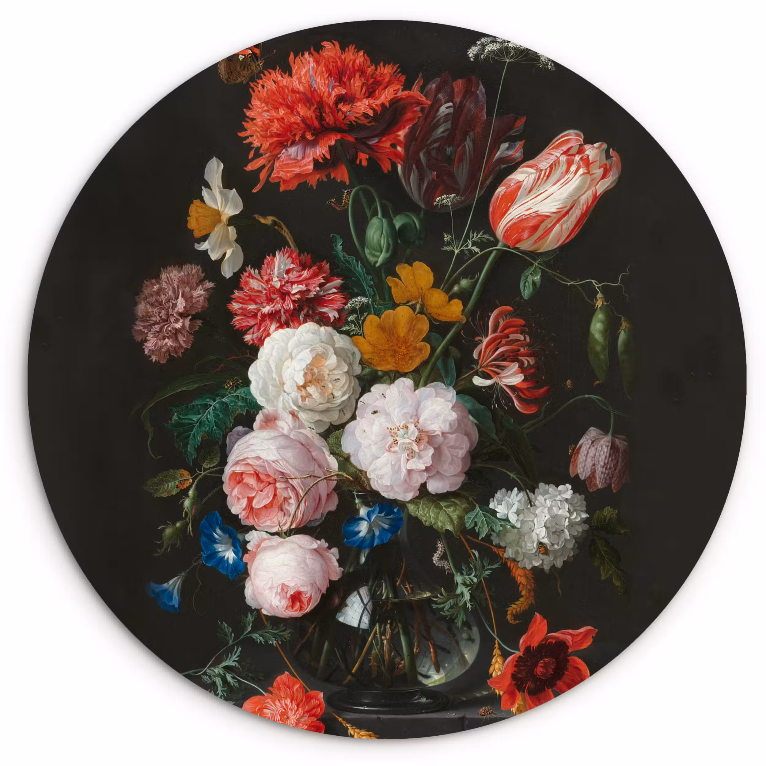 Forexbild Rund - Stilleben mit Blumen in einer Glasvase - Gemälde von Jan Davidsz. de Heem