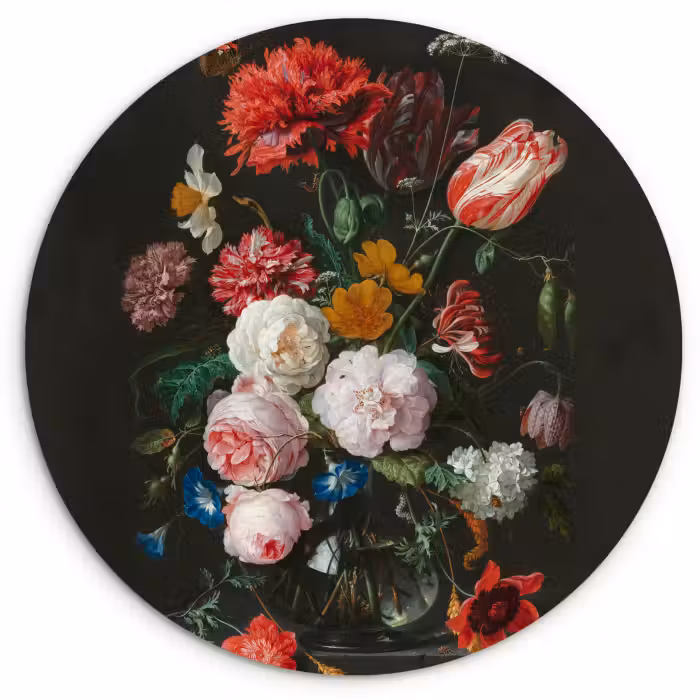 Forexbild Rund - Stilleben mit Blumen in einer Glasvase - Gemälde von Jan Davidsz. de Heem