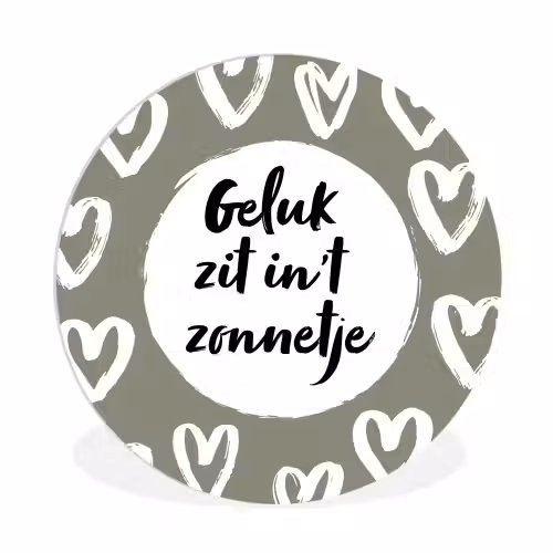 Tekst - geluk zit in 't zonnetje - Quotes - Geluk - Zon Wandcirkel kunststof plaat 5mm dik klein -3d