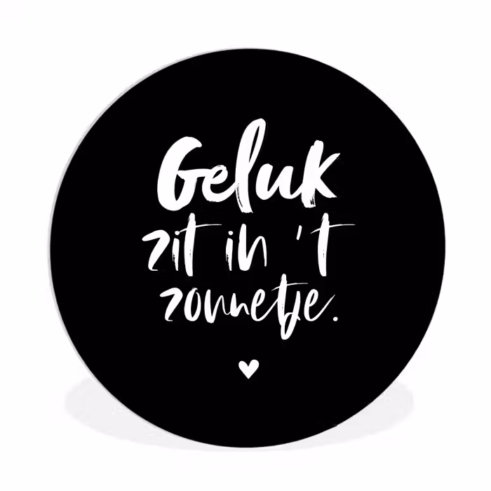 Tekst - Geluk zit in 't zonnetje - Quotes - Zomer - Zon Wandcirkel kunststof plaat 5mm dik klein -3d