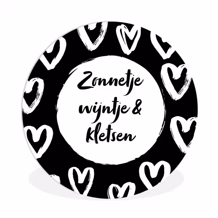 Tekst - Zonnetje, wijntje & kletsen - Quotes - Wijn - Tuin Wandcirkel kunststof plaat 5mm dik klein -3d
